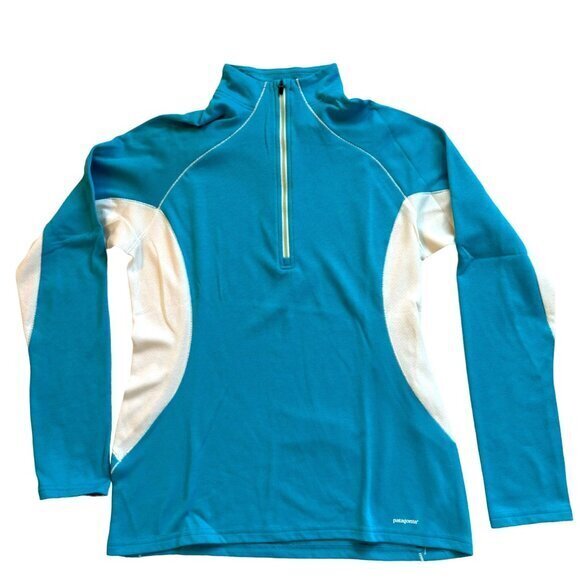 Patagonia Capilene 3 Turq White Half‎ Zip Pullover Baselayer Jacket Shirt Small - Picture 1 of 8